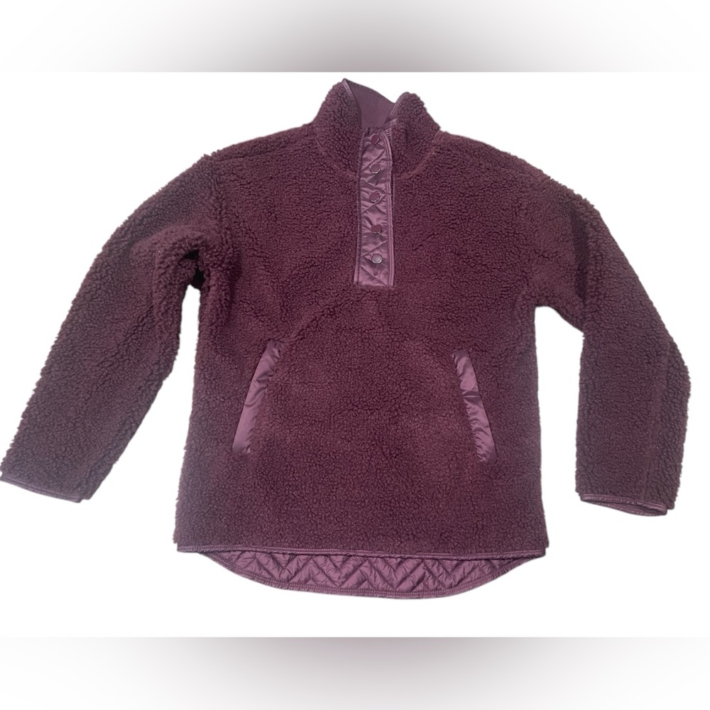💫Athleta Cozy Sherpa Snap Sweatshirt Spiced Cabernet Size XS Burgundy💫